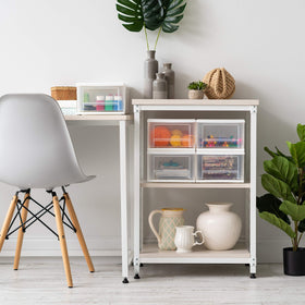 IRIS USA 7 Qt stacking drawer bathroom storage keeps small items tidy.