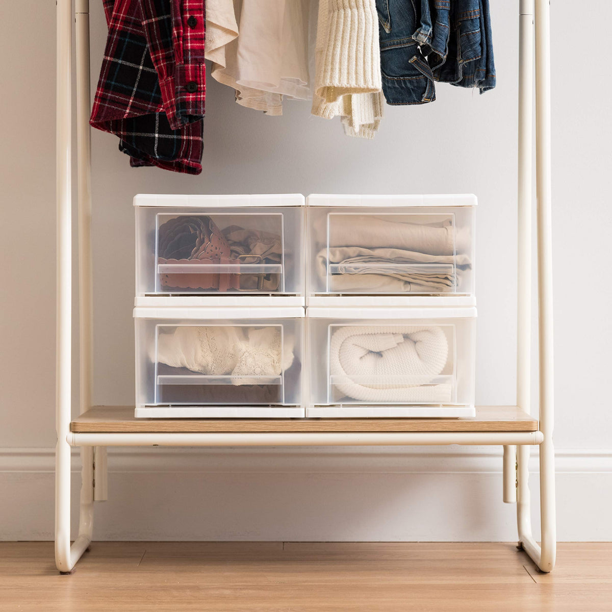 IRIS USA 7 Qt stacking drawer kitchen organizer for snacks and vitamins.