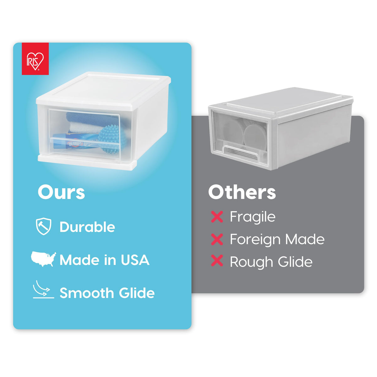 IRIS USA 7 Qt stacking drawer nursery storage for diapers and wipes.