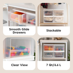 IRIS USA 7 Qt stacking drawer stacked setup enables flexible storage options.