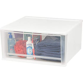 IRIS USA 7 Qt stacking drawer under sink use keeps essentials within reach.