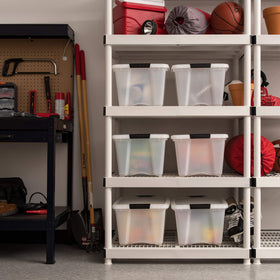 IRIS USA BPA-free durable storage bin highlights sturdy construction for safe organization.