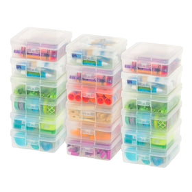 IRIS USA clear case organizer with snap-tight latch for secure craft storage.