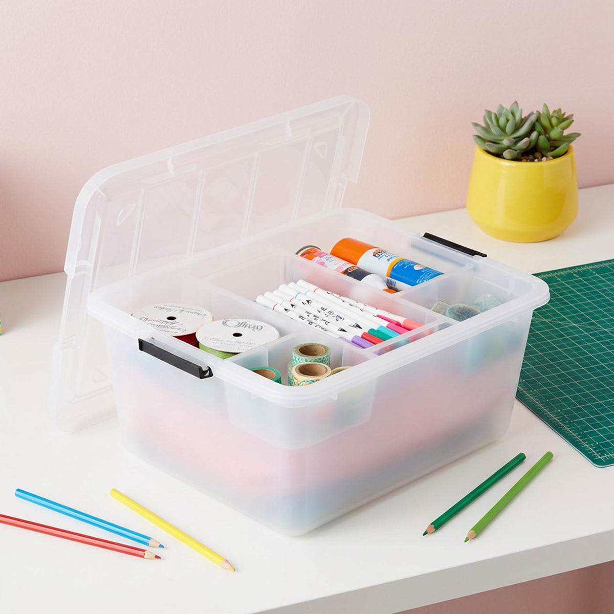 IRIS USA clear storage box with lid suitable for pantry and office organization