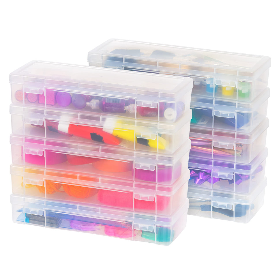 IRIS USA Clear Storage Case 10-pack keeps craft supplies neatly visible.