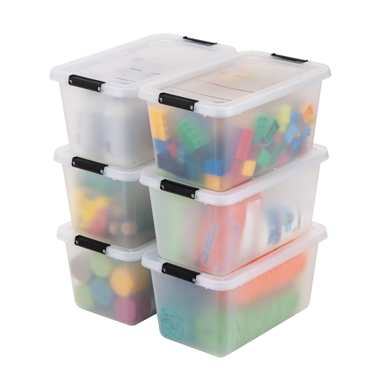 IRIS USA 6-pack clip box with latching lids, closed for secure, dust-free storage.