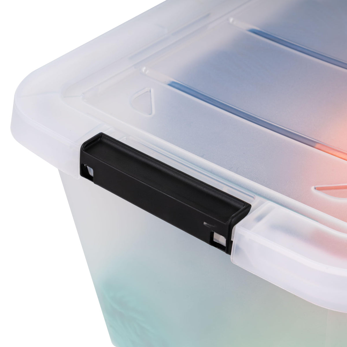IRIS USA latching clip box shown with secure lid during transport.