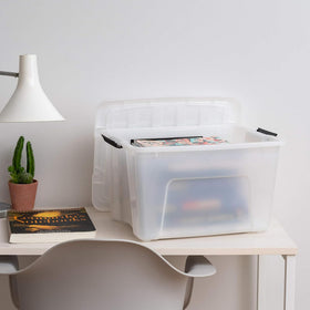IRIS USA clear BPA-free bin offers top view for quick content checks.