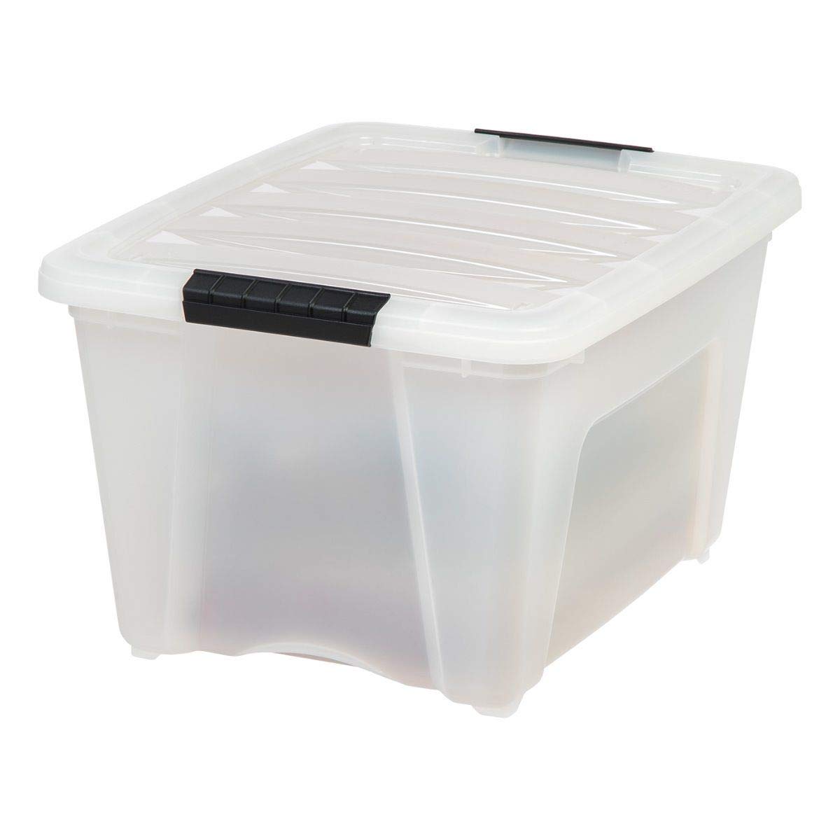 IRIS USA discreet pearl finish storage bin emphasizes privacy-friendly organization.