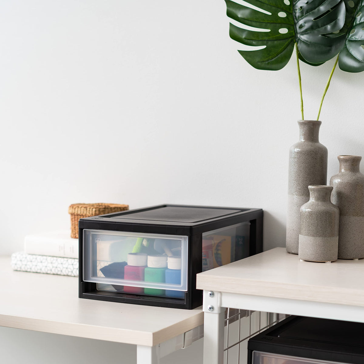 IRIS USA dorm room organization unit highlights space-saving, multi-use solution.