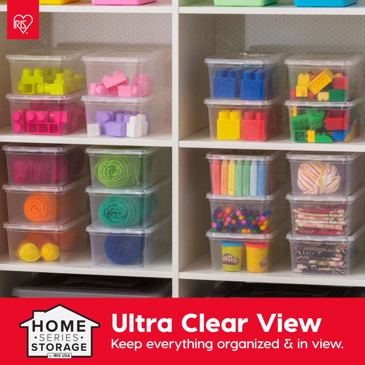 IRIS USA flat lids enable space-saving stackable bins.
