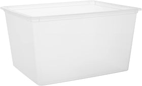 IRIS USA bins with grooved lids for secure stacking.