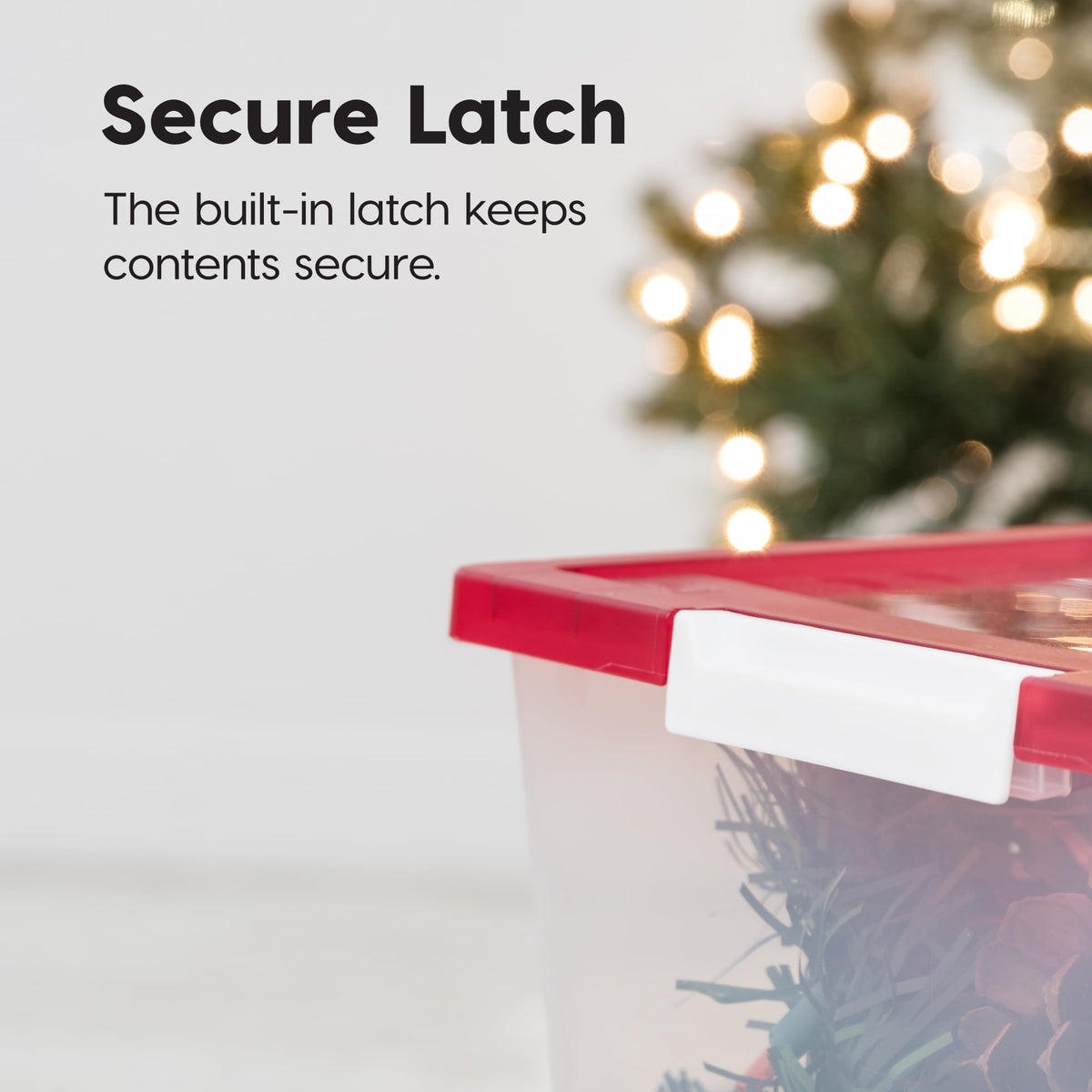 IRIS USA bin stores holiday decor and papers neatly.