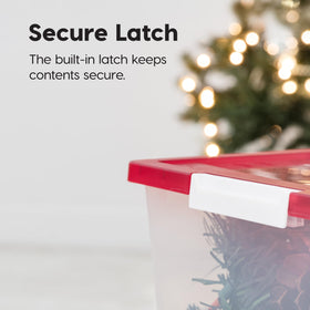 IRIS USA bin stores holiday decor and papers neatly.