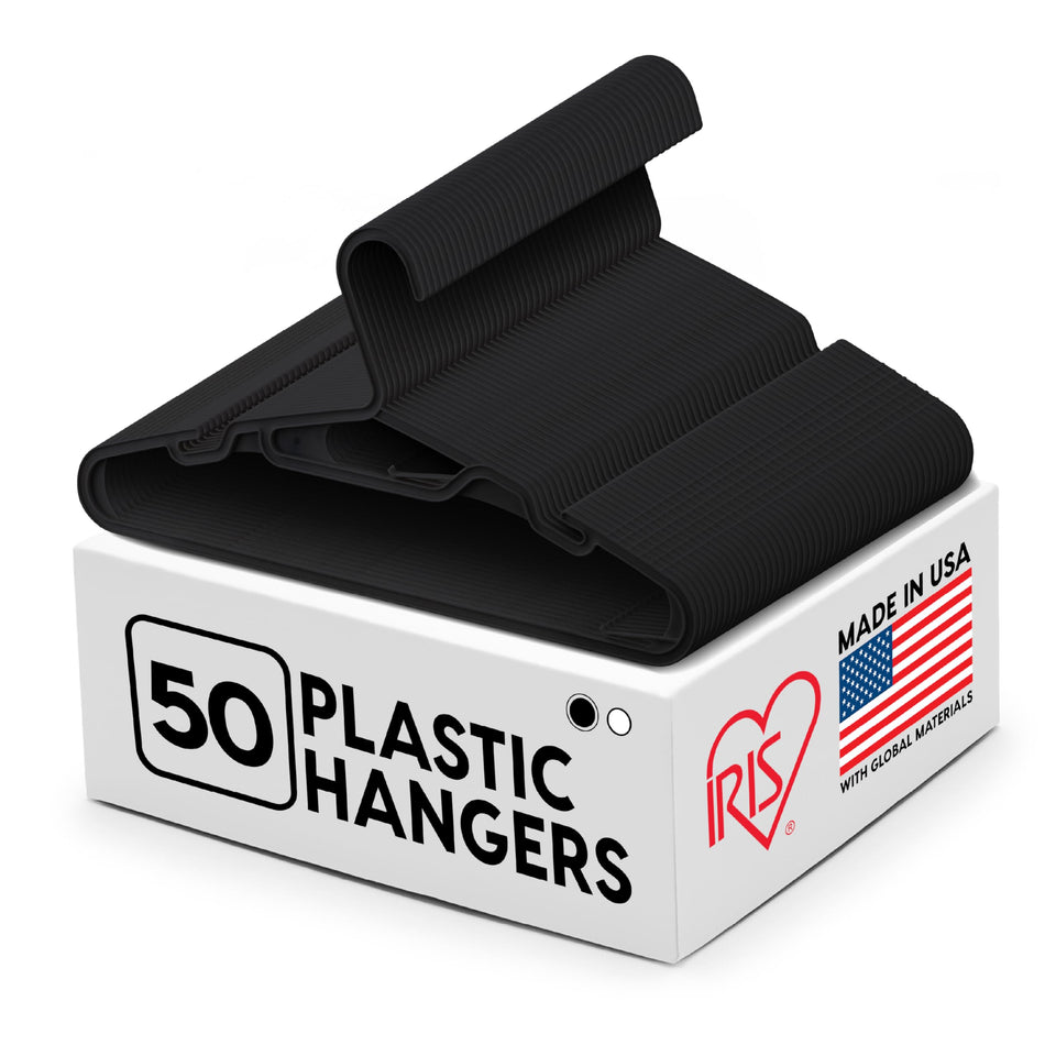 IRIS USA lightweight hangers with 50-pack design save closet space.