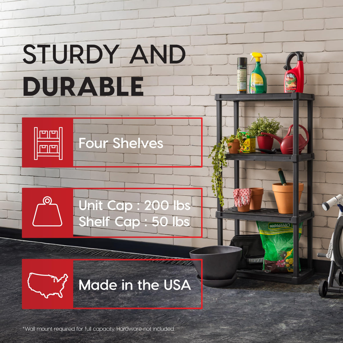 IRIS USA matte black storage shelf blends with home decor while staying durable.