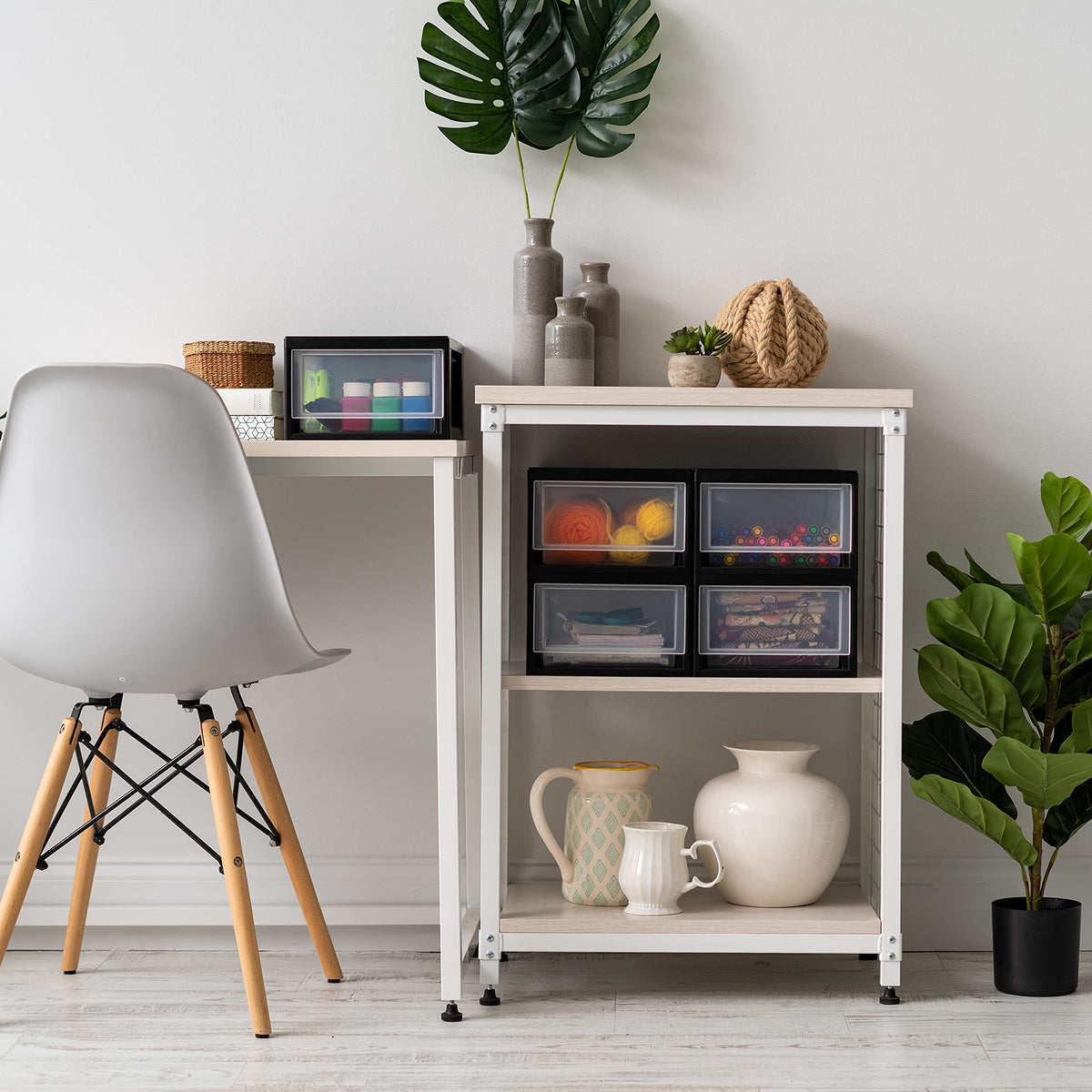 IRIS USA stackable storage duo maximizes space across rooms with a tidy, modular setup.