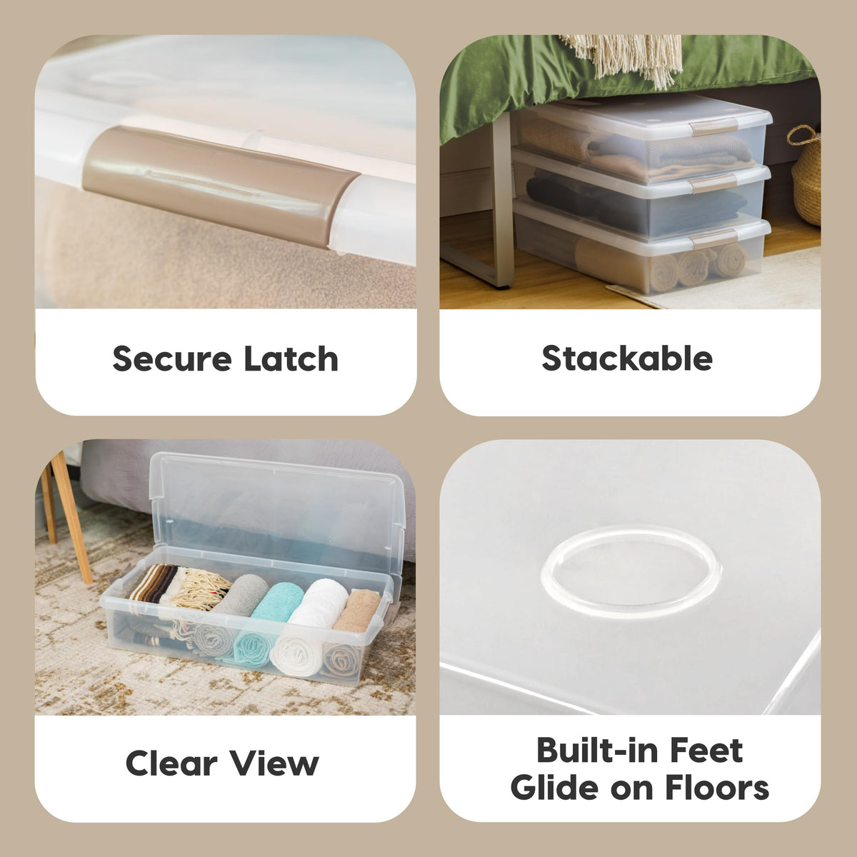 Iris USA narrow-design bin fits under beds and desks while remaining sturdy.