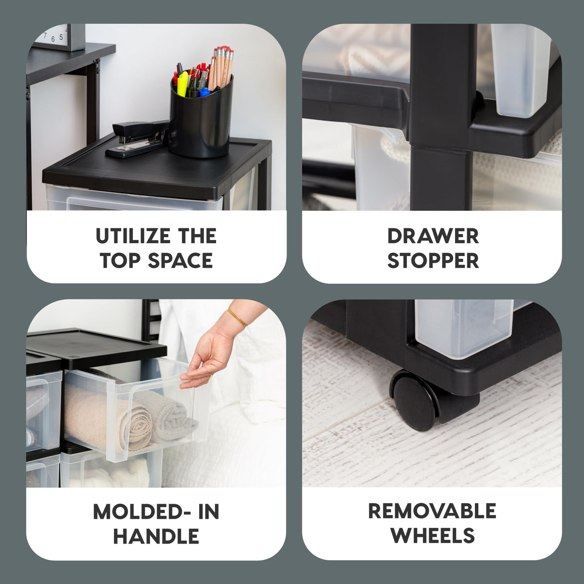 IRIS USA removable casters enable quick transport between spaces.