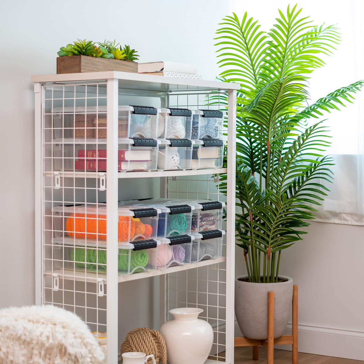 IRIS USA see-through storage bin lets you view contents at a glance.
