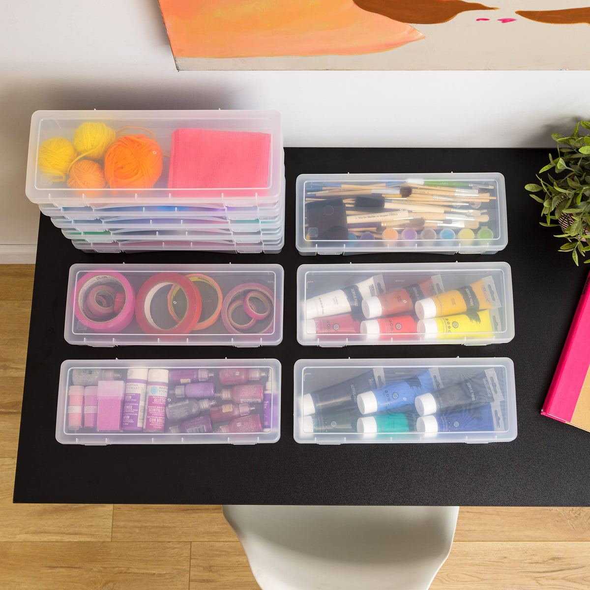 IRIS USA versatile hobby box fits stationery and embossing folders.