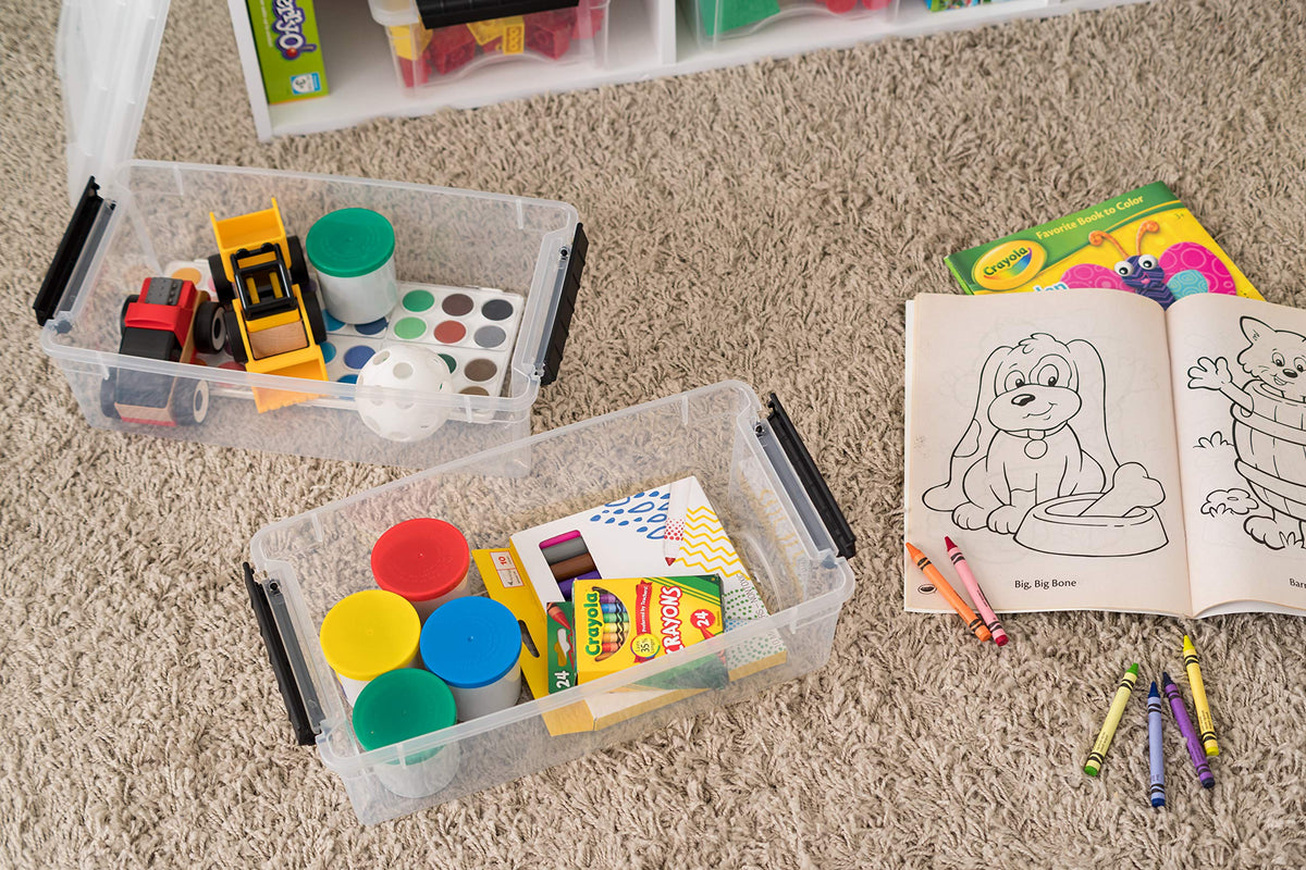 IRIS USA stackable storage bin with lid saves space in home.
