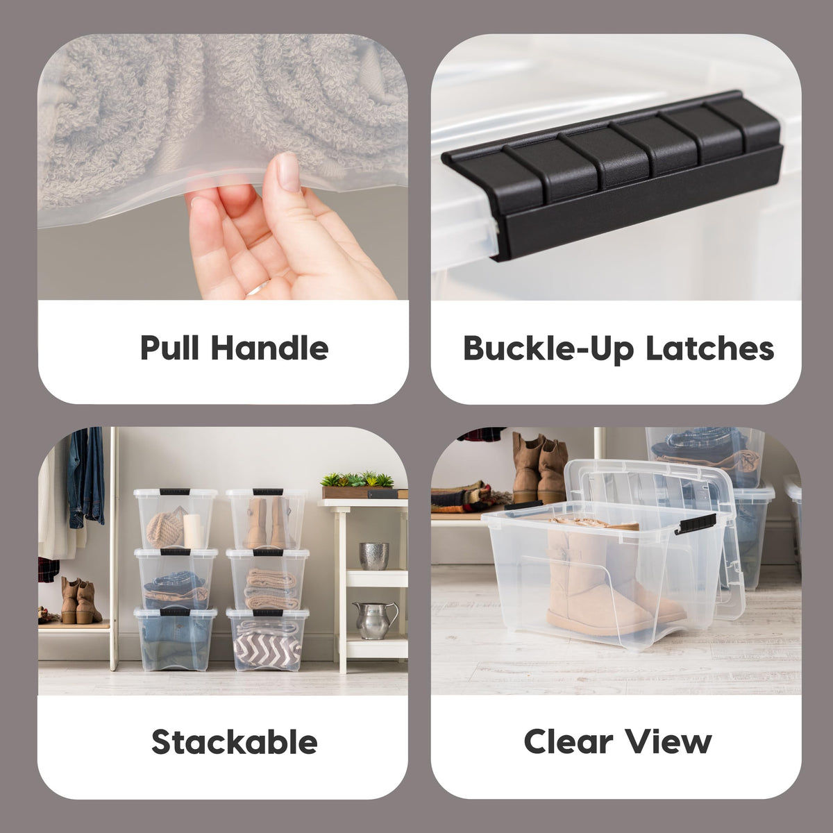 IRIS USA stackable storage container with secure lid helps maximize space