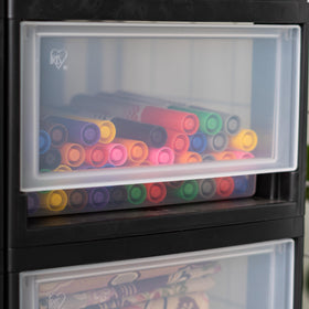 IRIS USA transparent drawer view emphasizes easy visibility for quick item checks.