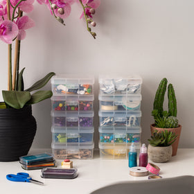 IRIS USA transparent organizer shows contents at a glance for crafts.