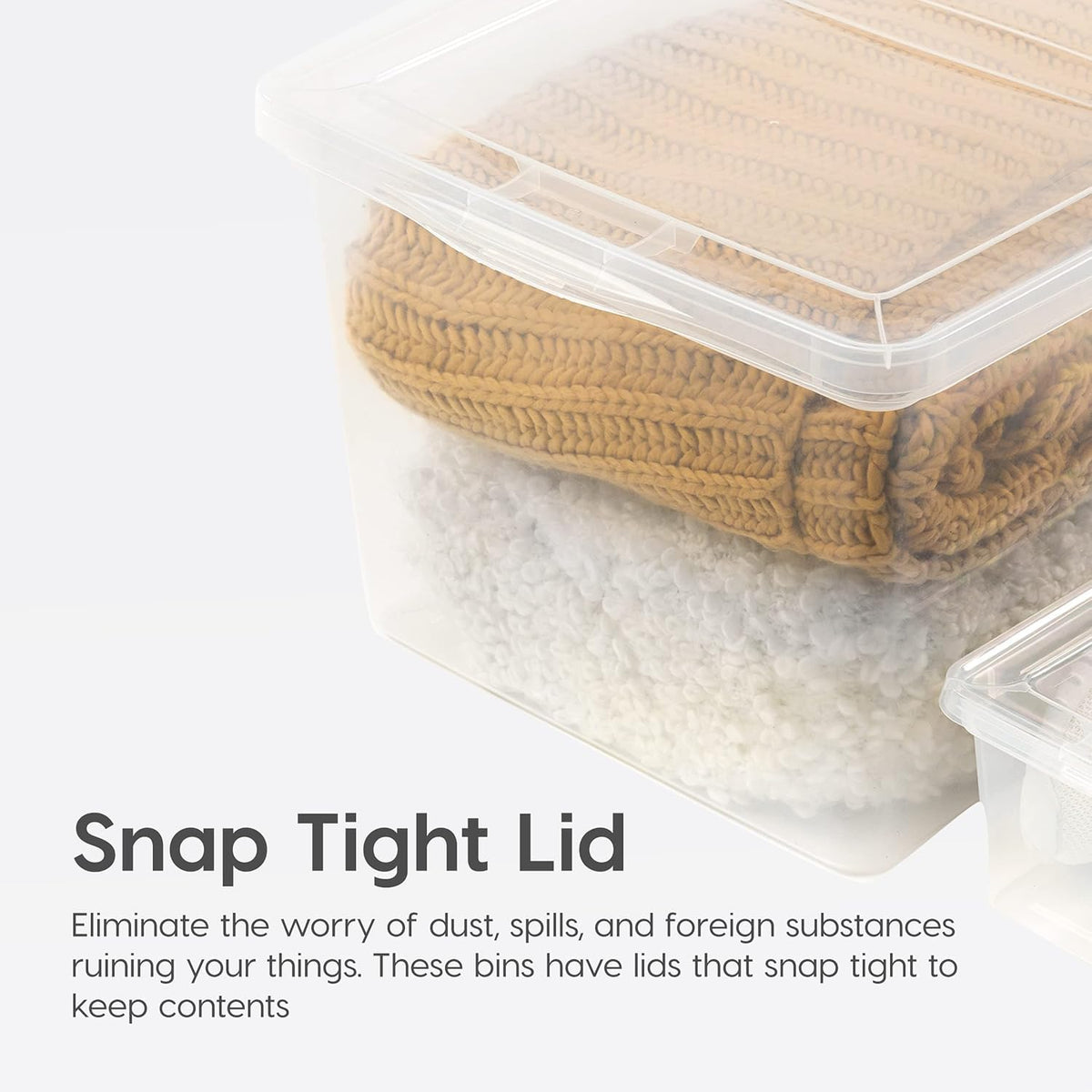 IRIS USA underbed storage bin; crystal clear, secure lids for neat dorm or closet storage.