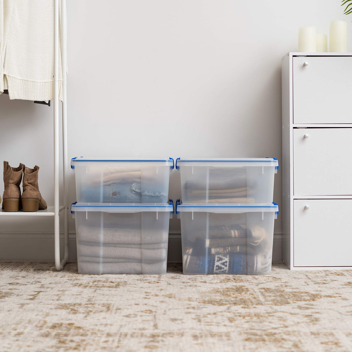 IRIS USA WeatherPro 44qt bin with lid offers ample storage space.