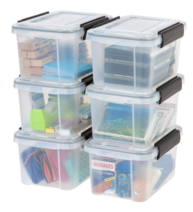 IRIS USA WeatherPro 6 Qt bin with lid closes securely for dust protection.