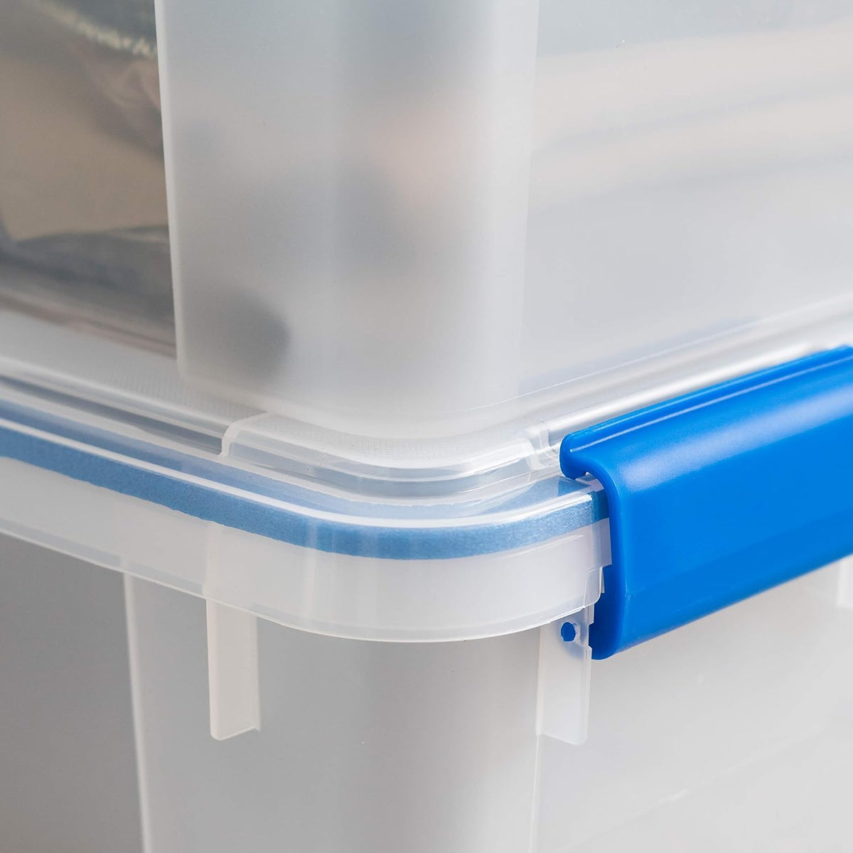 IRIS USA WeatherPro clear blue bin ideal for quick content checks.