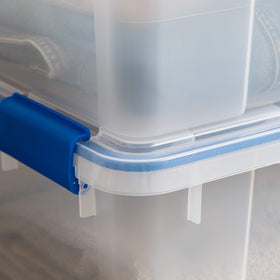 Clear blue WeatherPro bin provides quick visibility of contents.