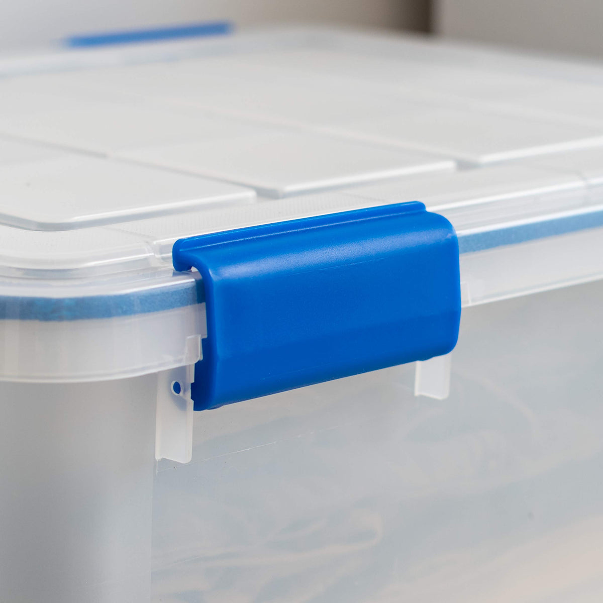 IRIS USA WeatherPro clear blue bin shows contents while protecting them