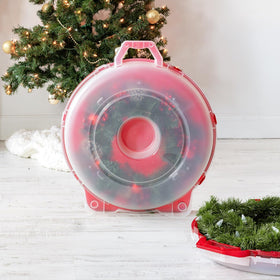 IRIS USA 24-inch wreath storage with clear lid for visibility and quick access.