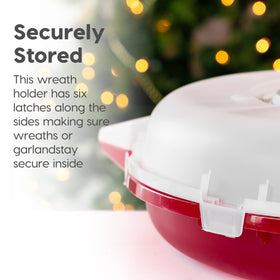 IRIS USA storage box handle facilitates easy transport of wreaths.