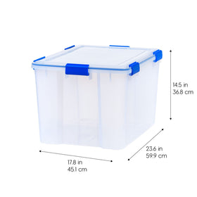 WeatherPro bins stacked on shelf for space-saving organization