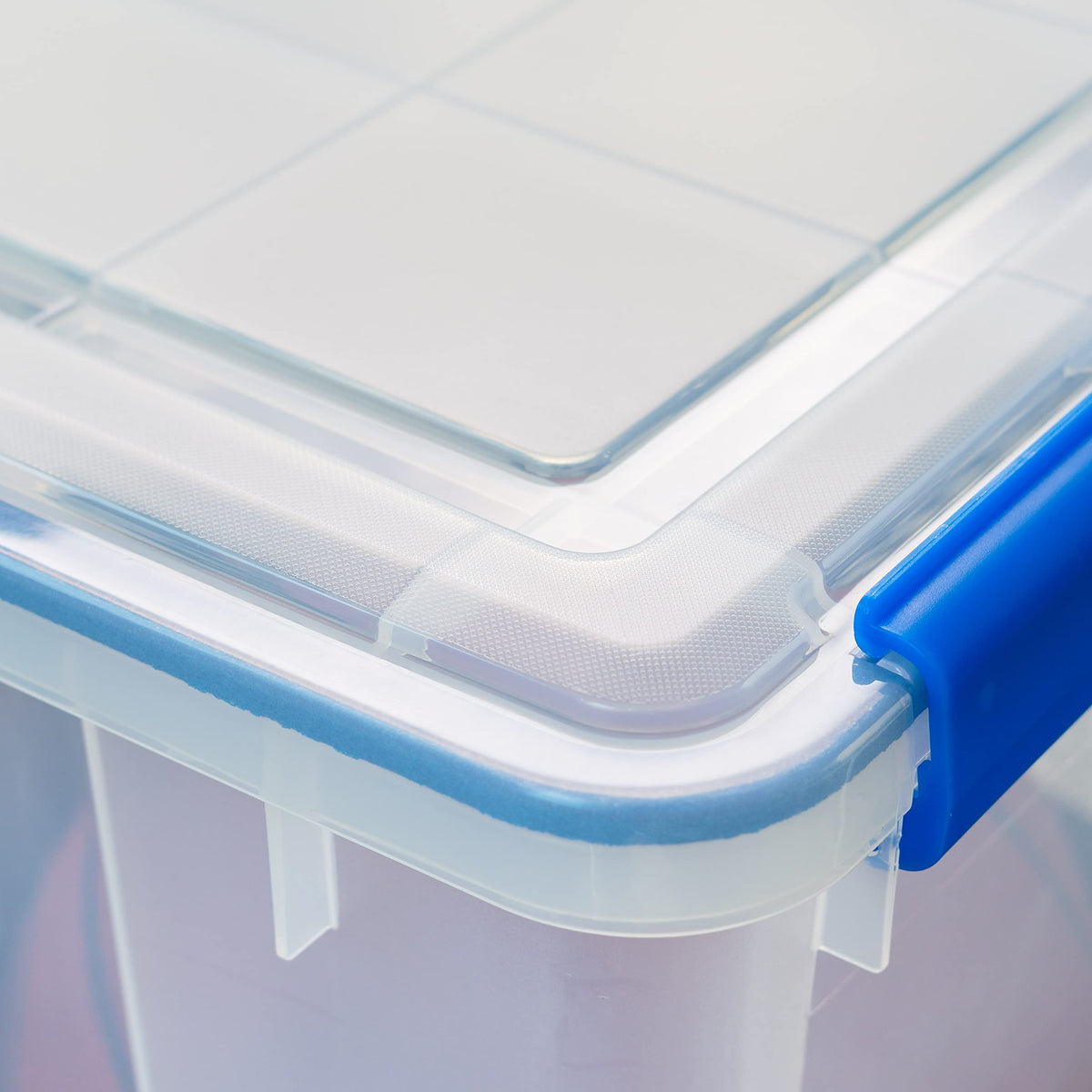IRIS WeatherPro clear blue tote displaying transparent design for quick item ID