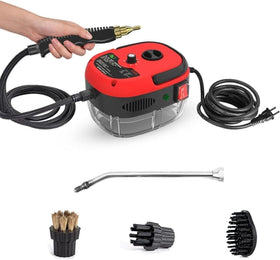 Irishom steam cleaner red front view, compact handheld for quick home cleaning