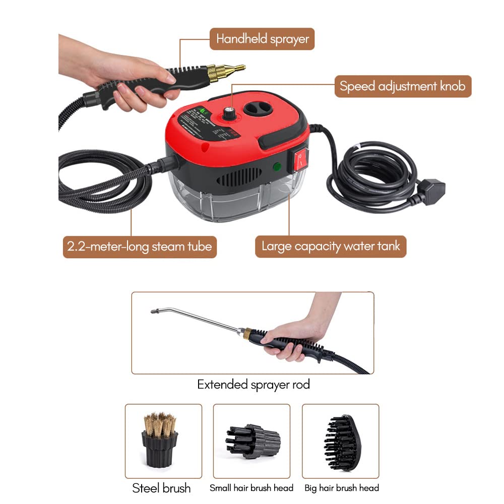 Irishom steam cleaner red portable design for car and home cleaning