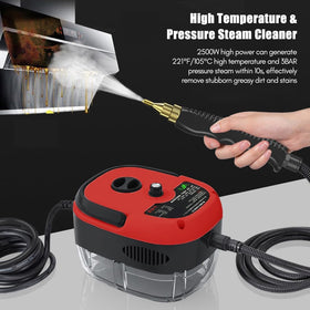 Irishom steam cleaner red spray nozzle delivering high-pressure steam