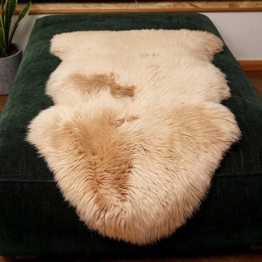 IRIWOOL luxury fluffy lambskin rug close-up highlighting plush comfort
