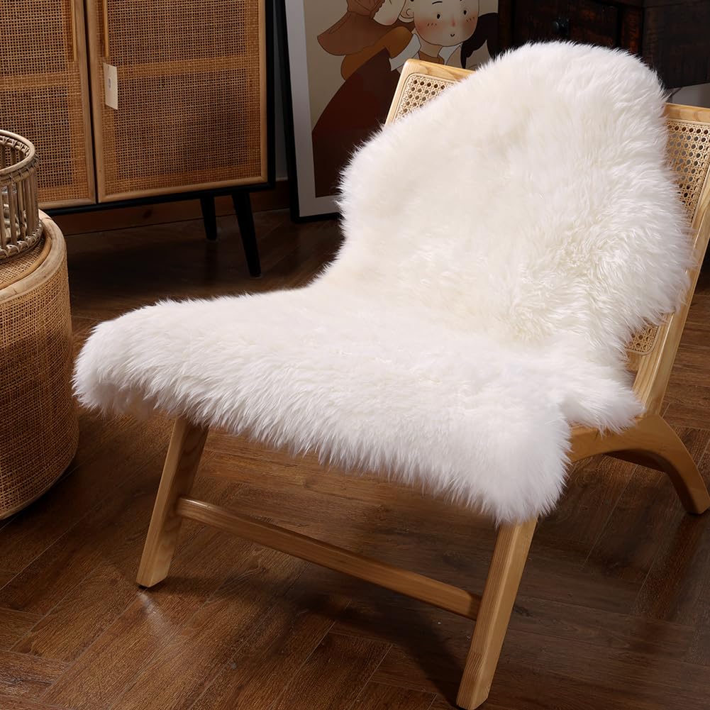 IRIWOOL premium genuine sheepskin rug, creamy white 2x3ft, soft warmth for home decor.
