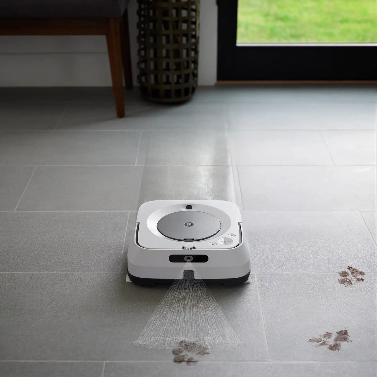 iRobot Braava m6 with washable pad attached demonstrates effortless cleaning.