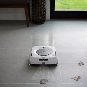 iRobot Braava m6 with washable pad attached demonstrates effortless cleaning.