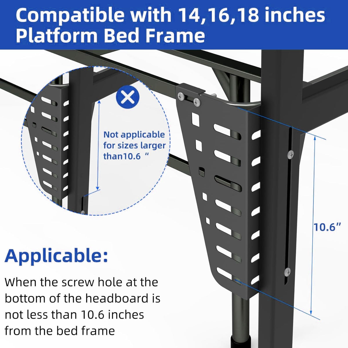 IRONDIY headboard brackets install quickly via bolts for tight fit.
