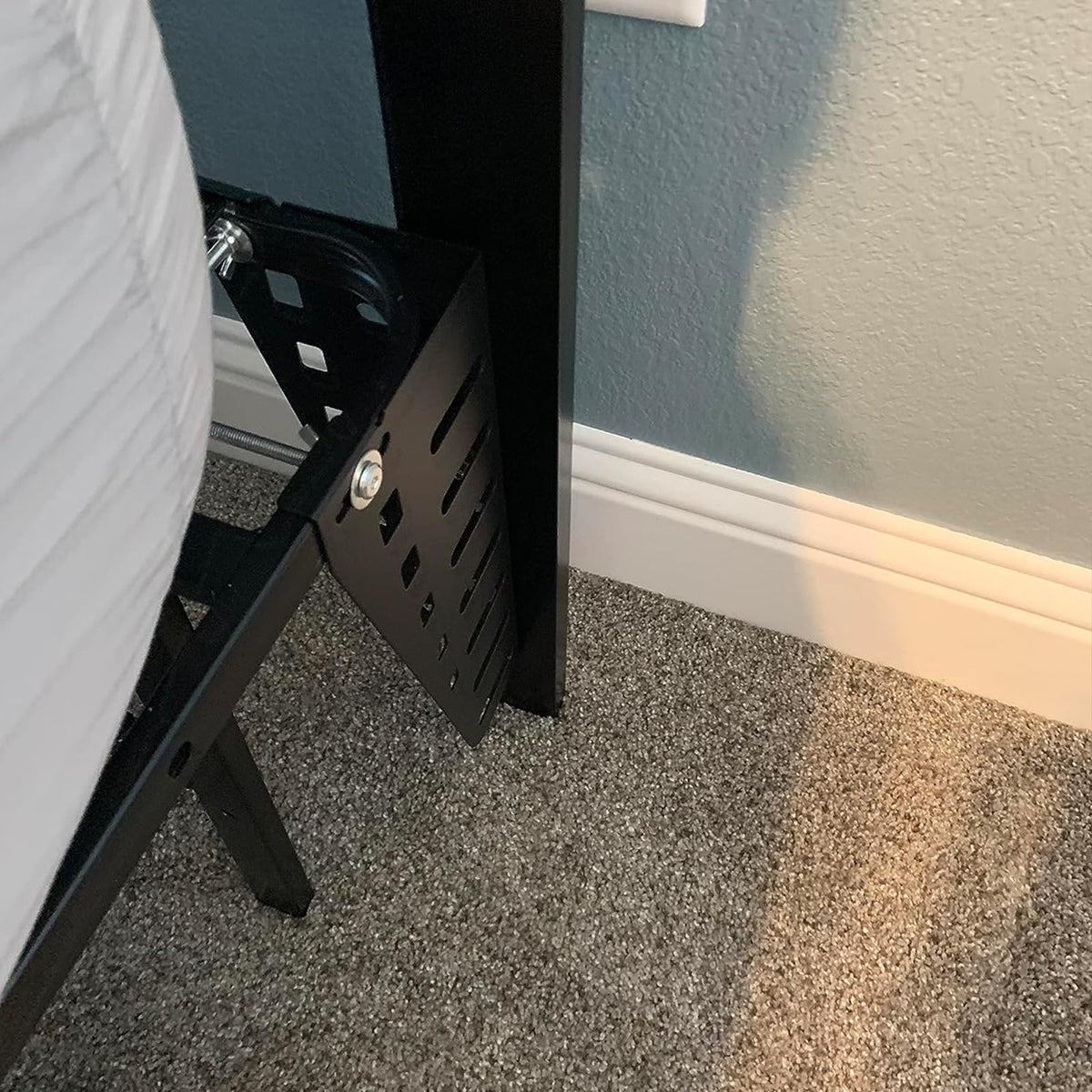 IRONDIY headboard brackets compatible with wooden headboards via conversion hook.
