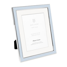 Isaac Jacobs light blue enamel frame with silver edge, ideal for tabletop display of cherished photos.