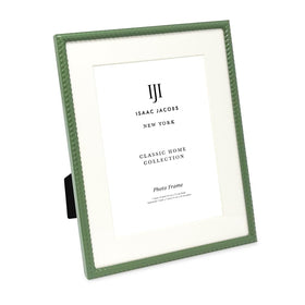 Isaac Jacobs green rope-border frame holds a cherished photo on a desk.